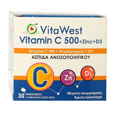 VITA WEST VIT C 500 + ZINC + D3 30SACHETS