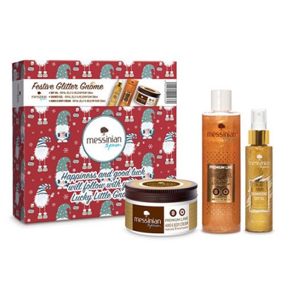 MS FESTIVE GLITTER GRONE BOX-ROYAL JELLY&HELICHRYSUM DRY OIL+HAND&BODY CREAM+SHOWER GEL