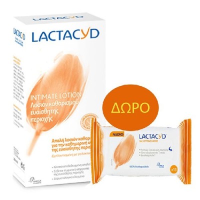 LACTACYD INTIM 300ML SOAP LIQUID DAILY LOTION+WIPES 15TEM ΔΩΡΟ